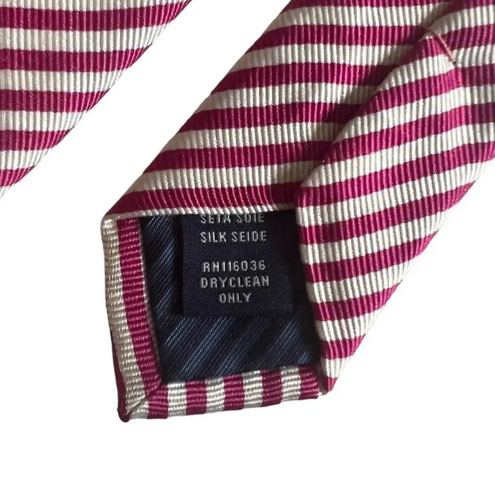 Charles Tyrwhitt Pink White Diagonal Striped 100% Silk Neck Tie